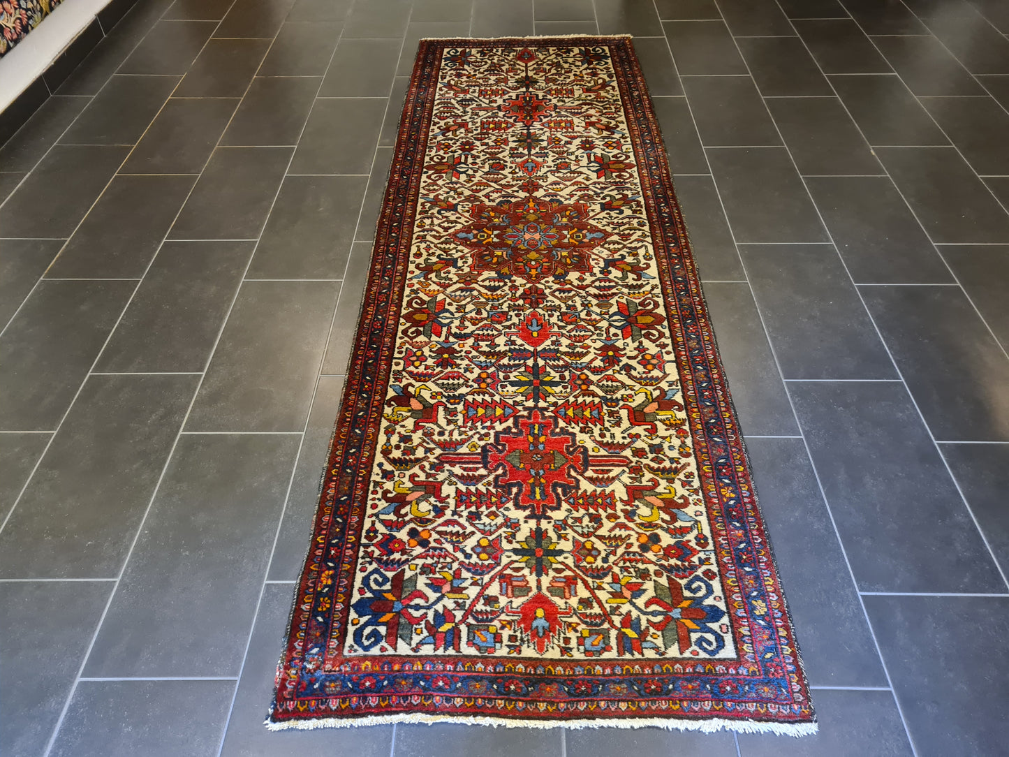 Antiker Handgeknüpfter Perser Heris Teppich Orientteppich 306x100cm