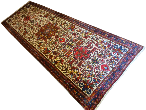 Antiker Handgeknüpfter Perser Heris Teppich Orientteppich 306x100cm