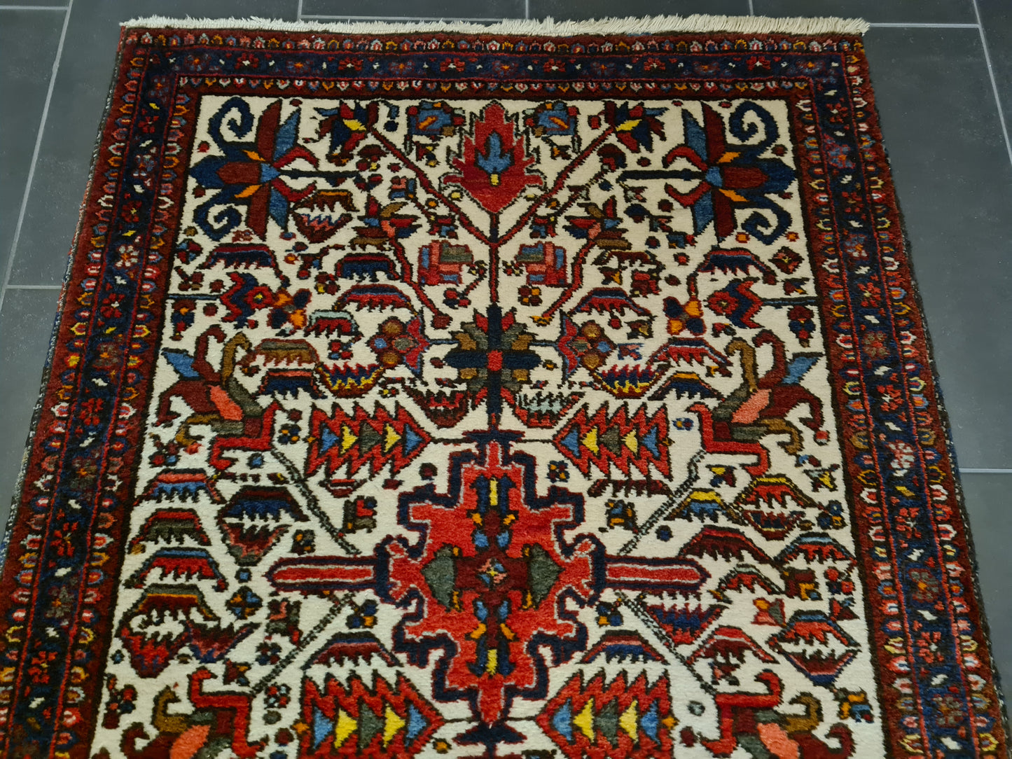 Antiker Handgeknüpfter Perser Heris Teppich Orientteppich 306x100cm