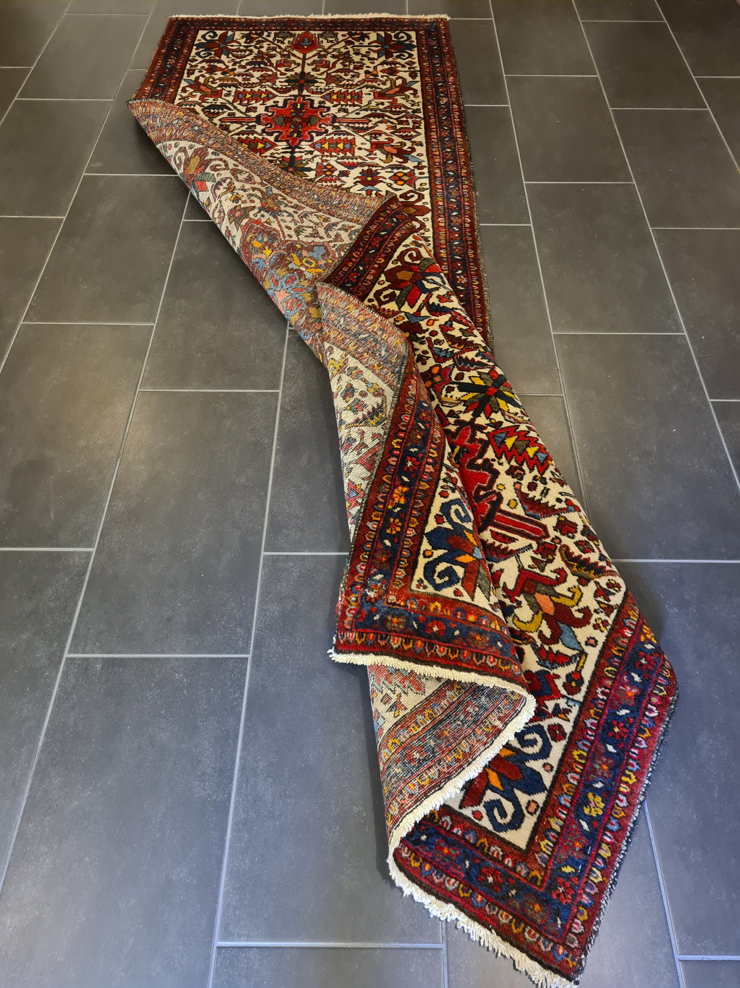 Antiker Handgeknüpfter Perser Heris Teppich Orientteppich 306x100cm