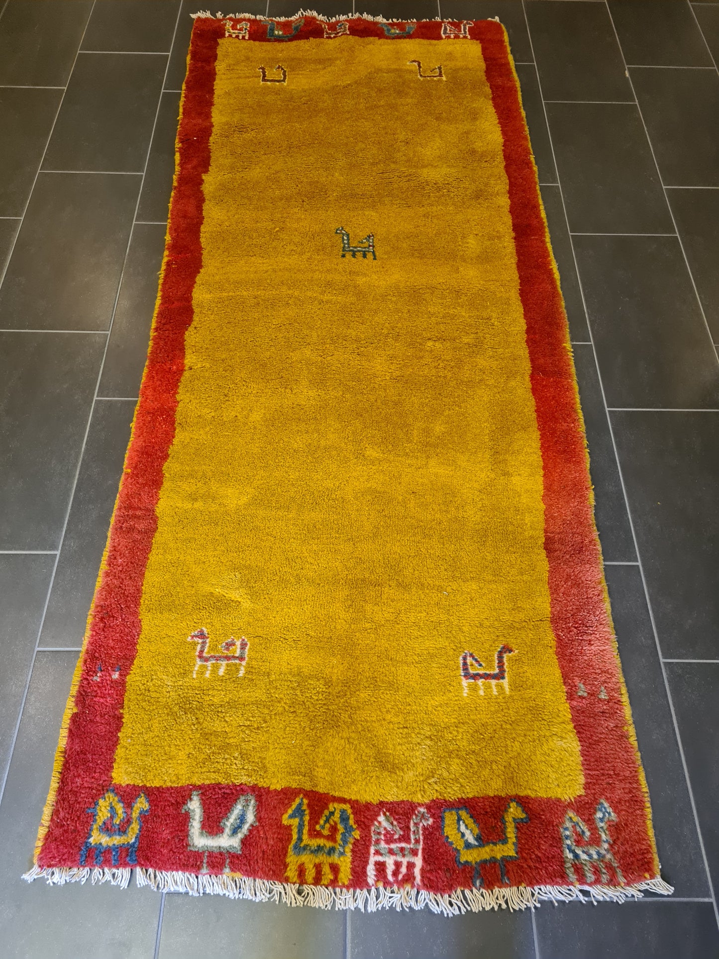 Dekorativer Handgeknüpfter Perser Gabbeh Teppich Orientteppich 260x103cm