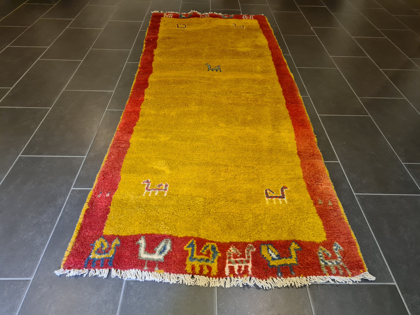 Dekorativer Handgeknüpfter Perser Gabbeh Teppich Orientteppich 260x103cm