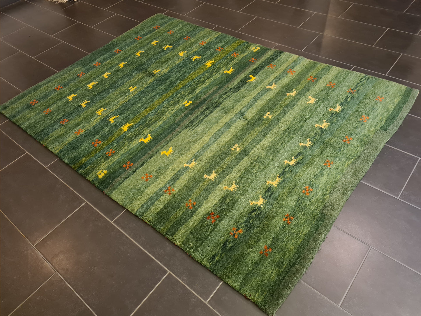 Dekorativer Handgeknüpfter Perserteppich Gabbeh Teppich Tiermotive 224x162cm