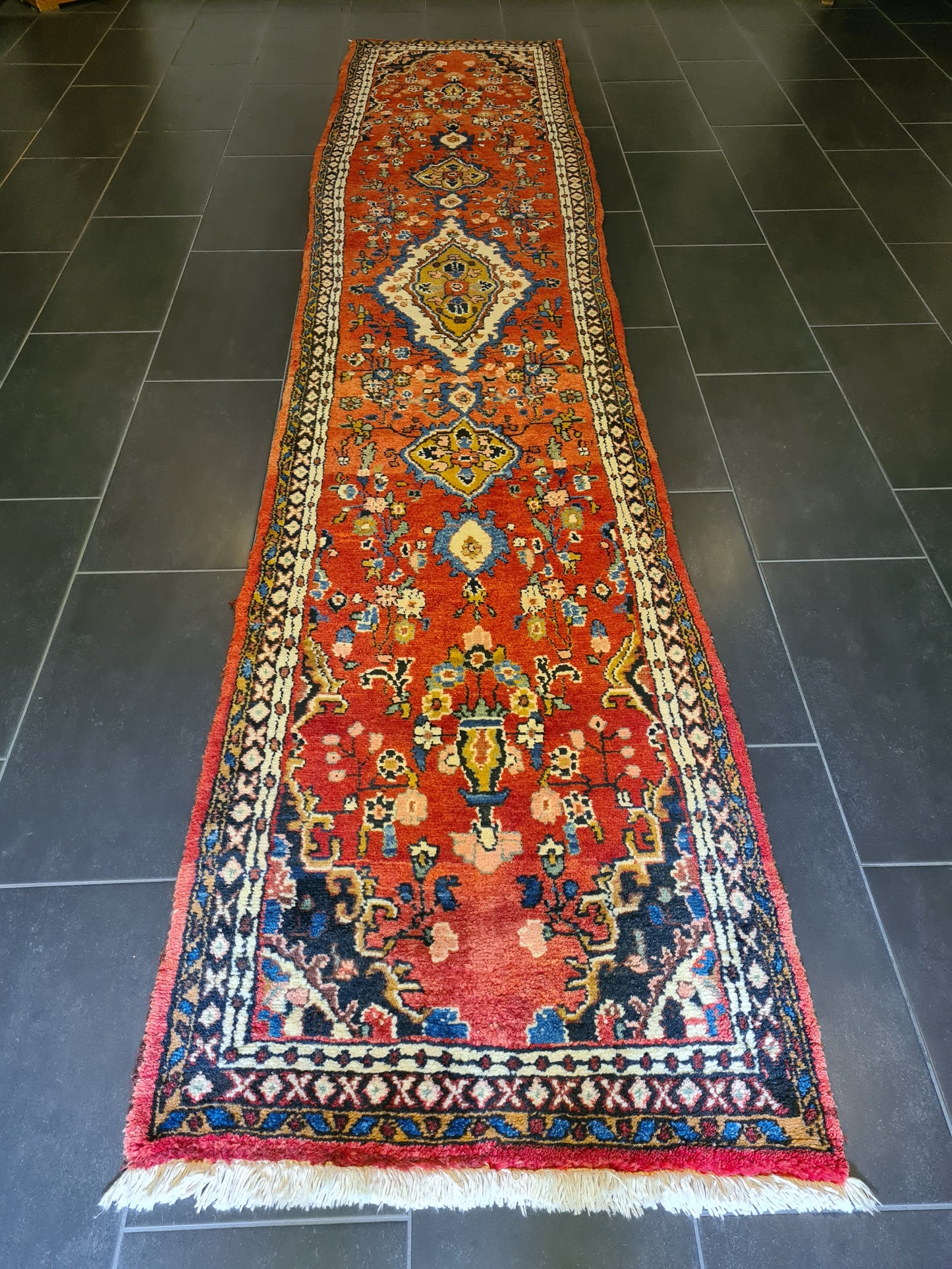 Dekorativer Feiner Handgeknüpfter Perser Sarough Teppich Orientteppich 383x82cm