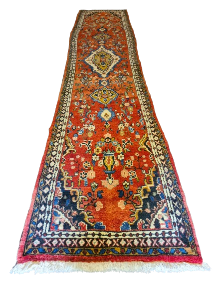 Dekorativer Feiner Handgeknüpfter Perser Sarough Teppich Orientteppich 383x82cm