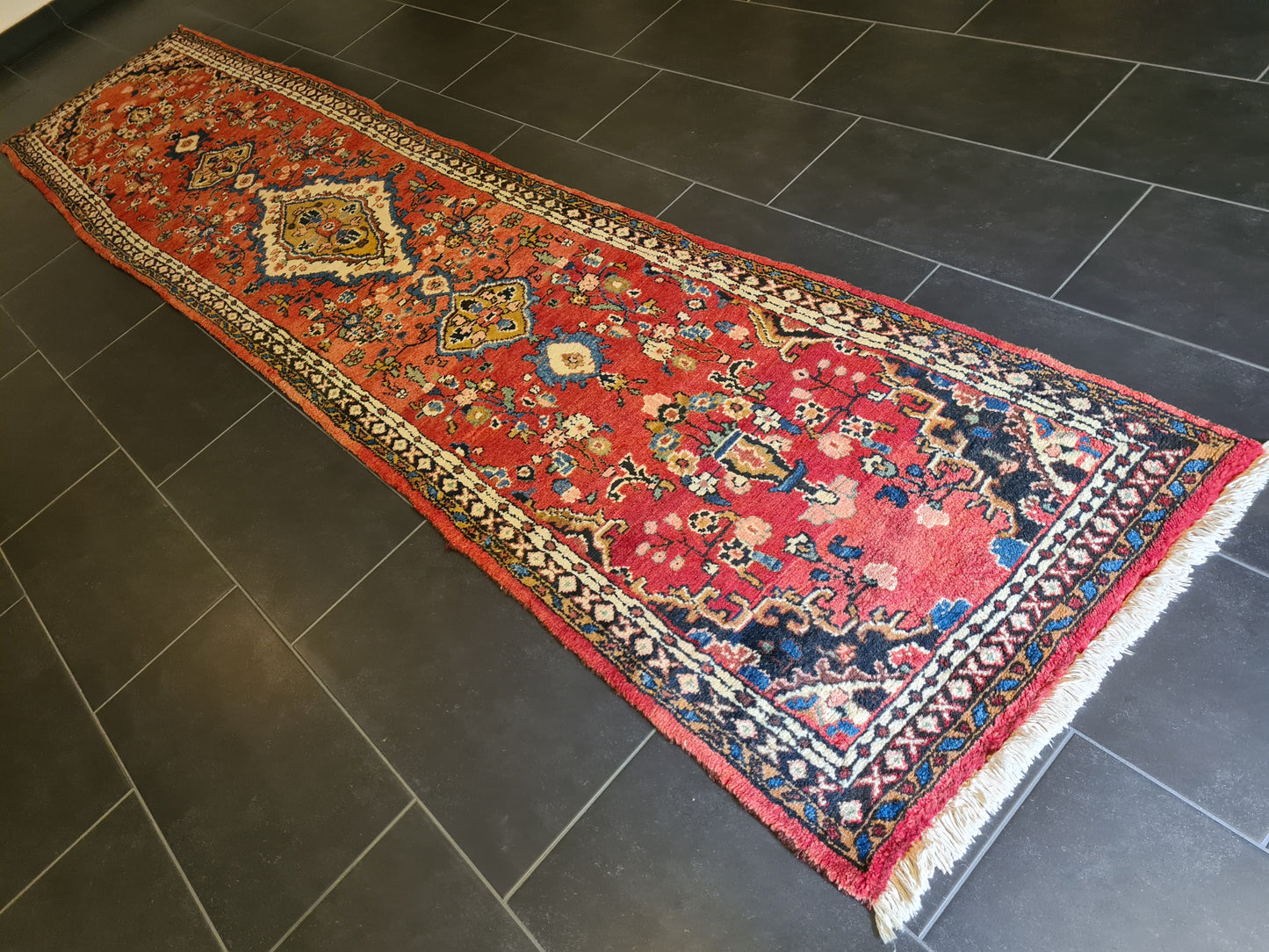 Dekorativer Feiner Handgeknüpfter Perser Sarough Teppich Orientteppich 383x82cm