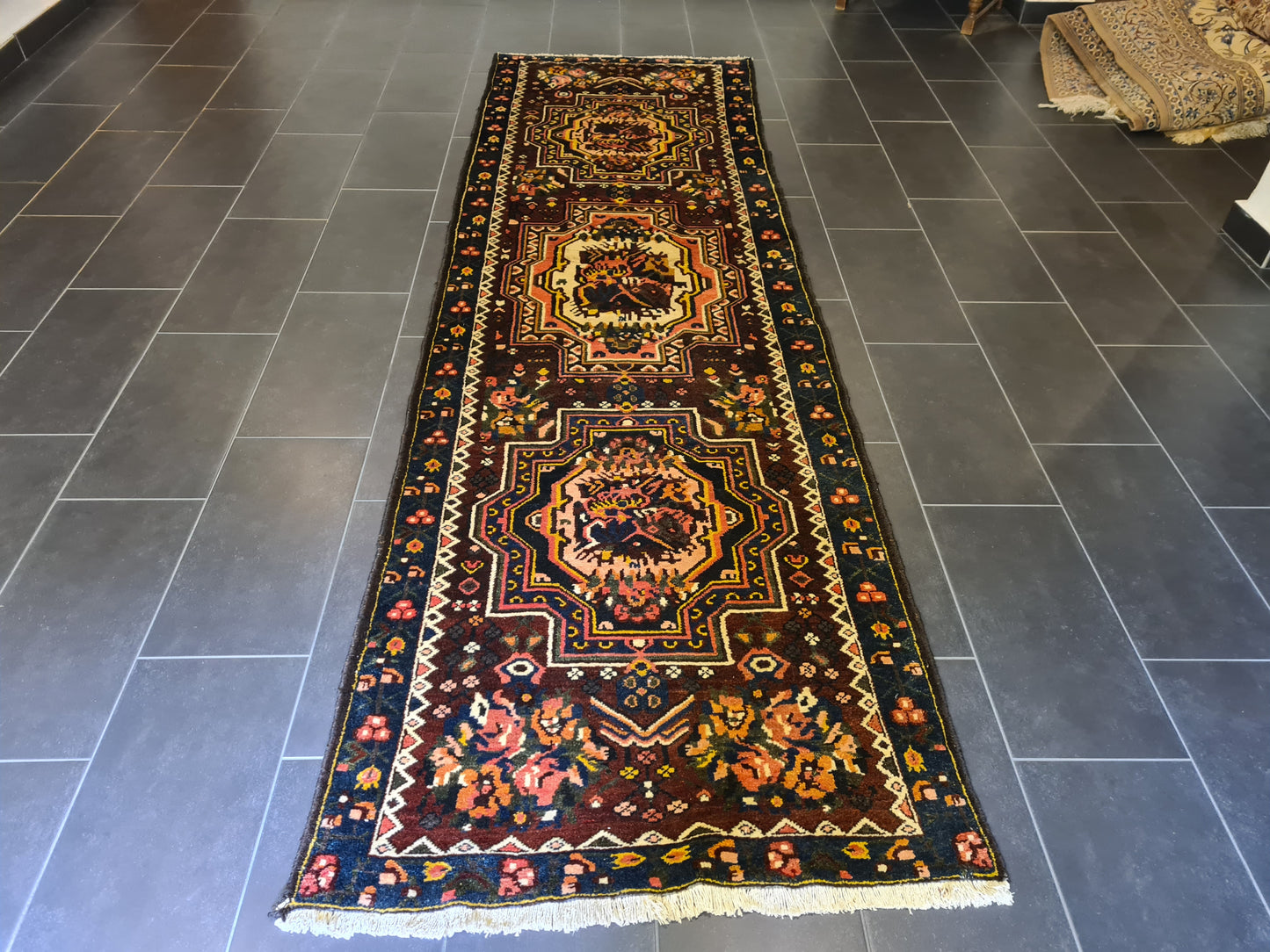 Antiker Dekorativer Handgeknüpfter Perser Teppich Bachtiar Orientteppich 340x105cm