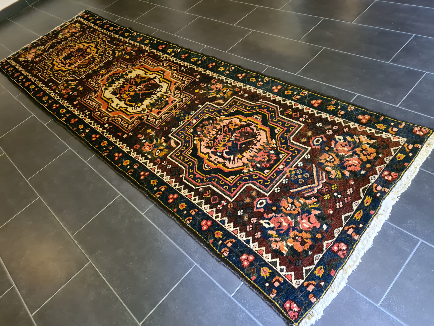 Antiker Dekorativer Handgeknüpfter Perser Teppich Bachtiar Orientteppich 340x105cm