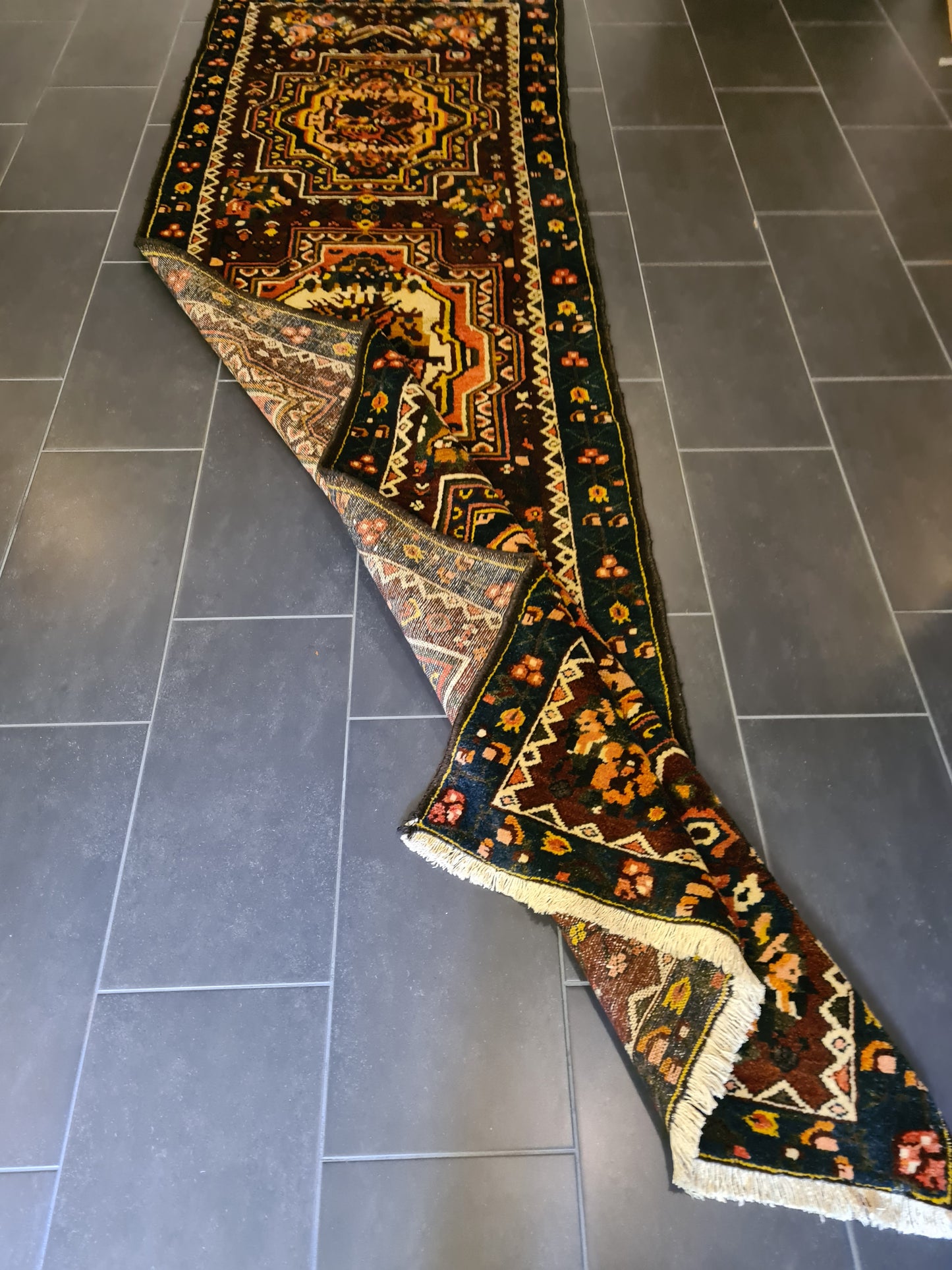 Antiker Dekorativer Handgeknüpfter Perser Teppich Bachtiar Orientteppich 340x105cm