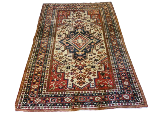 Antiker Feiner Handgeknüpfter Orientteppich Kasak Teppich Sammlerstück 195x142cm