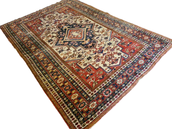 Antiker Feiner Handgeknüpfter Orientteppich Kasak Teppich Sammlerstück 195x142cm