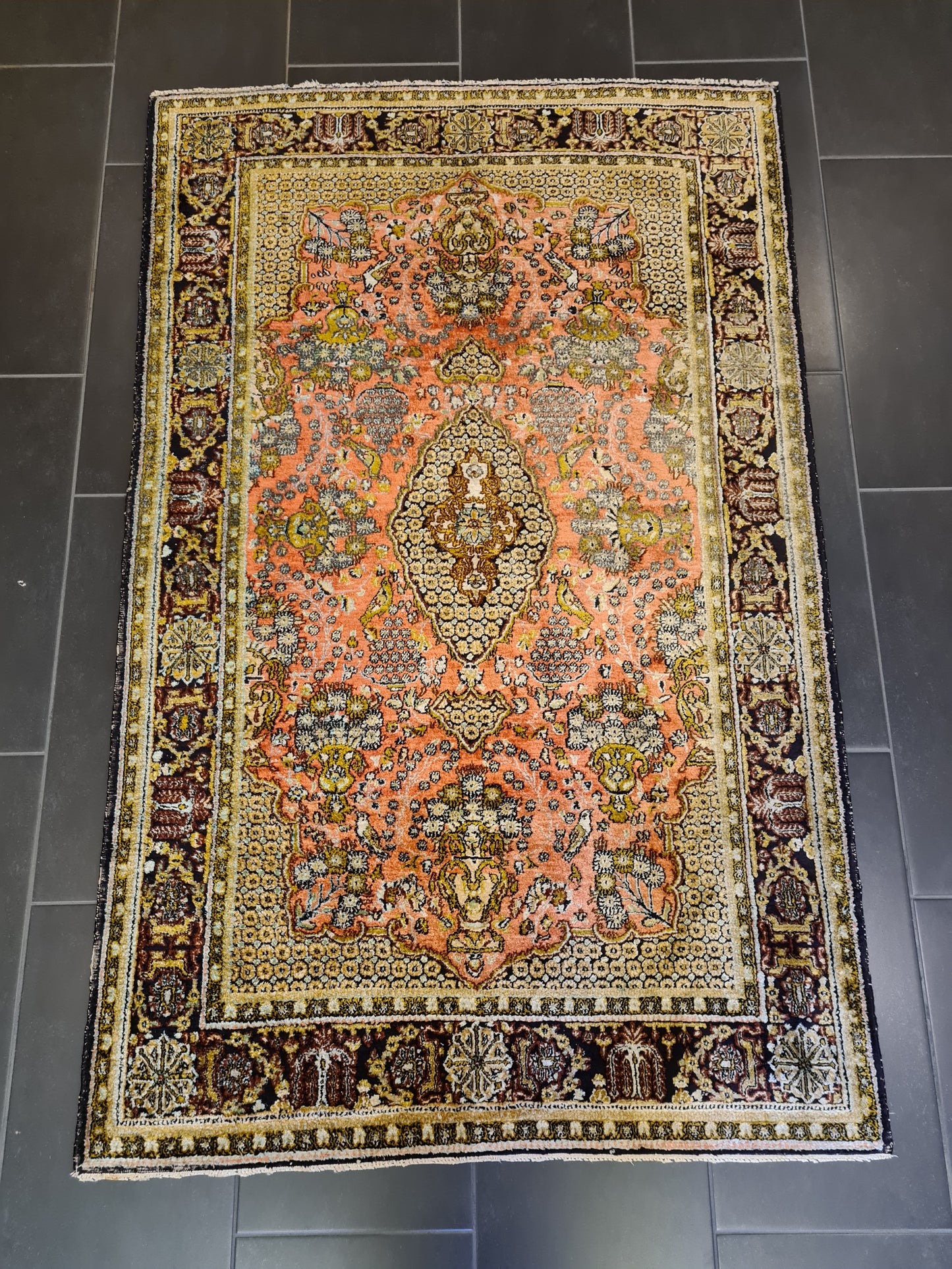 Wertvoller Feiner Handgeknüpfter Seiden Teppich Orientteppich Perser Teppich 170x95cm