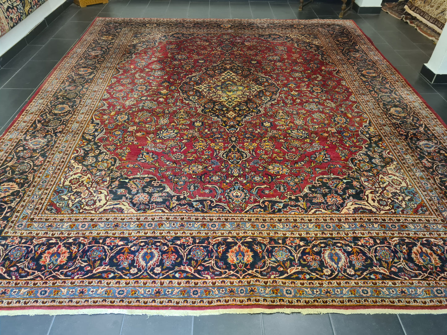 Antiker Königlicher Handgeknüpfter Keshan Perser Teppich Orientteppich 400x340cm