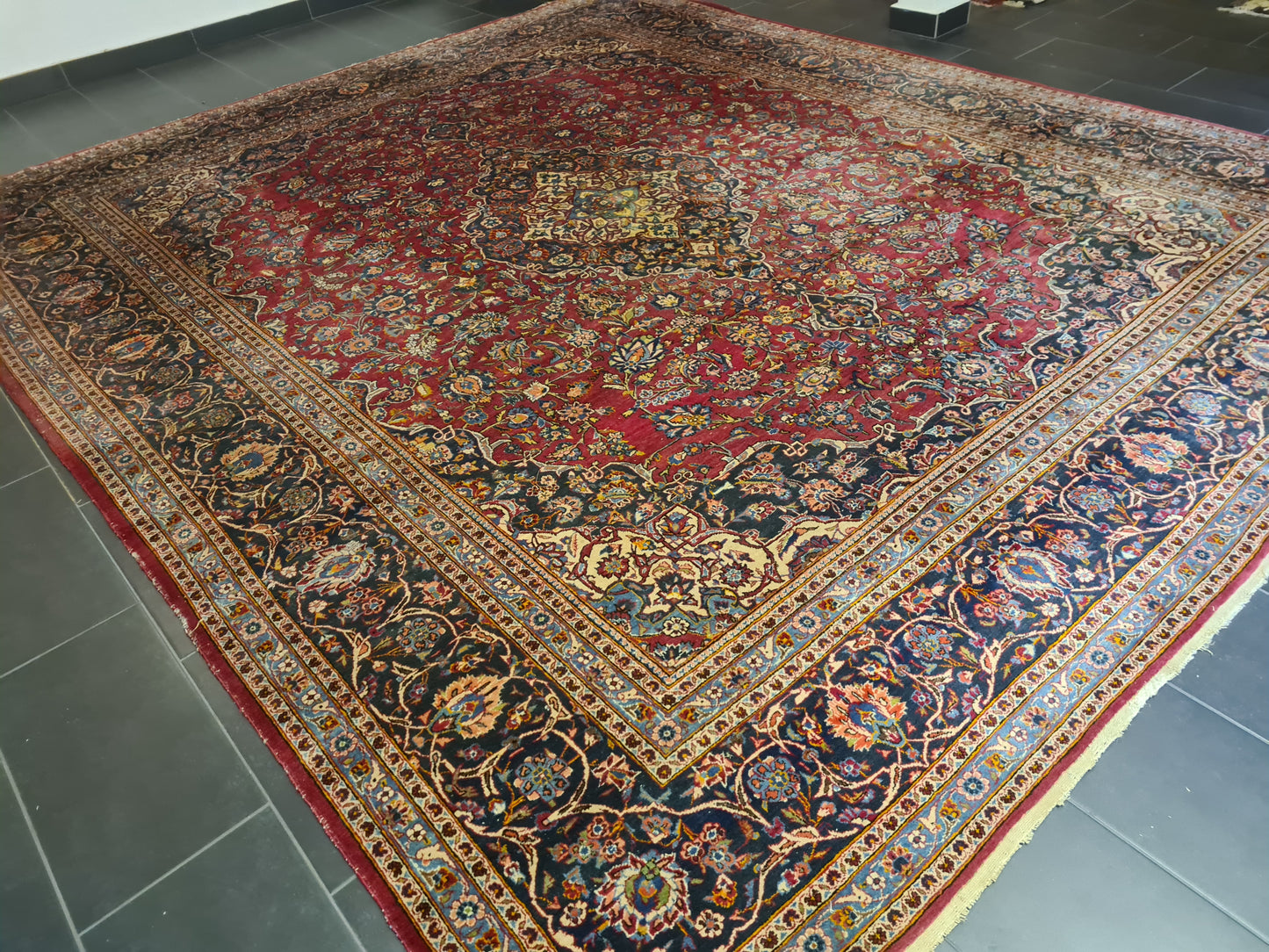 Antiker Königlicher Handgeknüpfter Keshan Perser Teppich Orientteppich 400x340cm