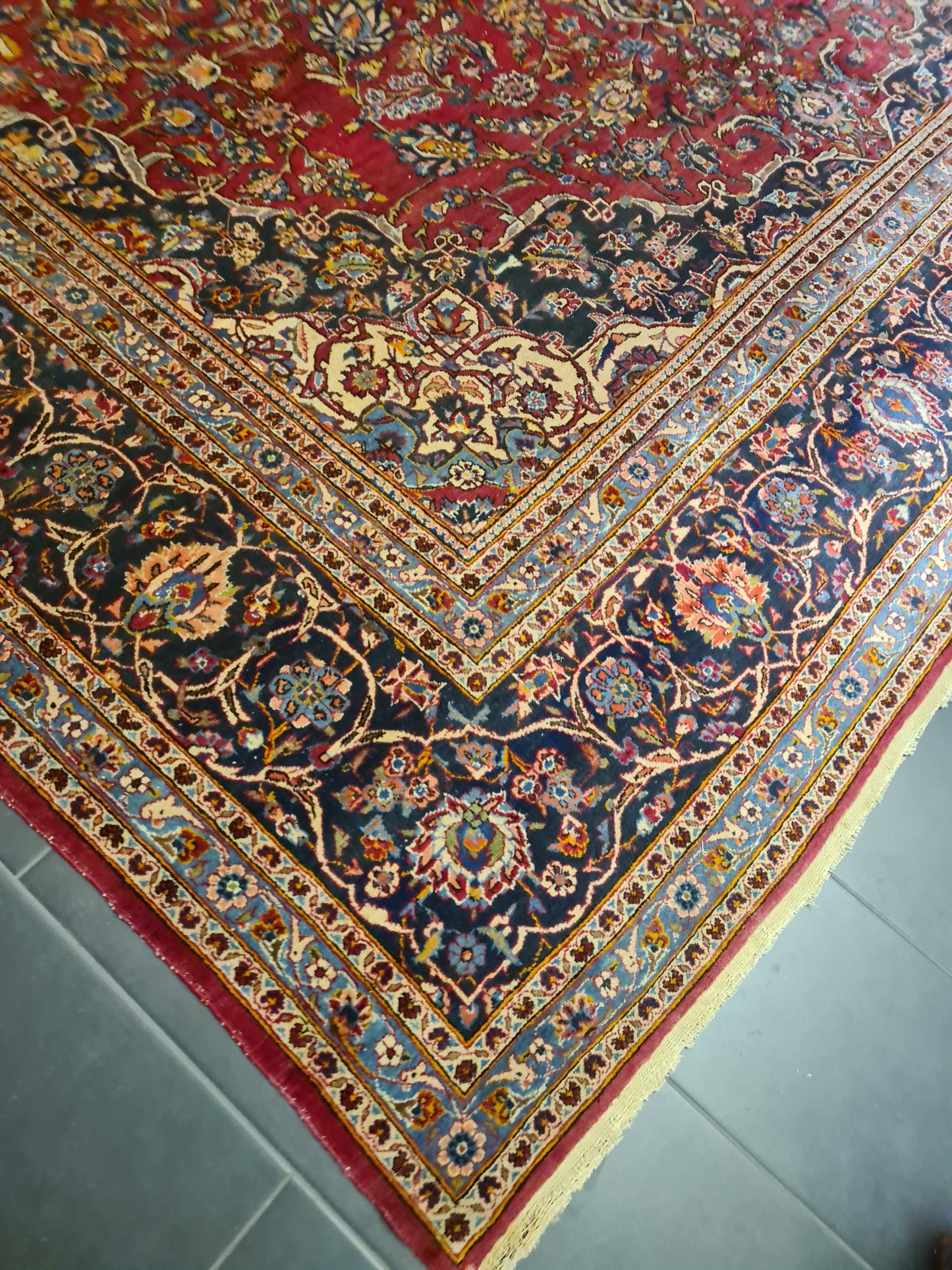 Antiker Königlicher Handgeknüpfter Keshan Perser Teppich Orientteppich 400x340cm