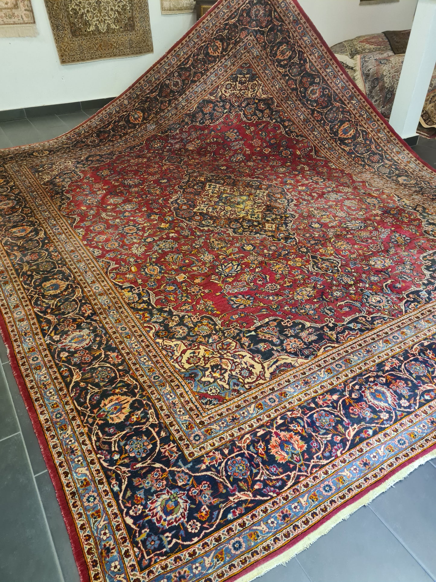 Antiker Königlicher Handgeknüpfter Keshan Perser Teppich Orientteppich 400x340cm