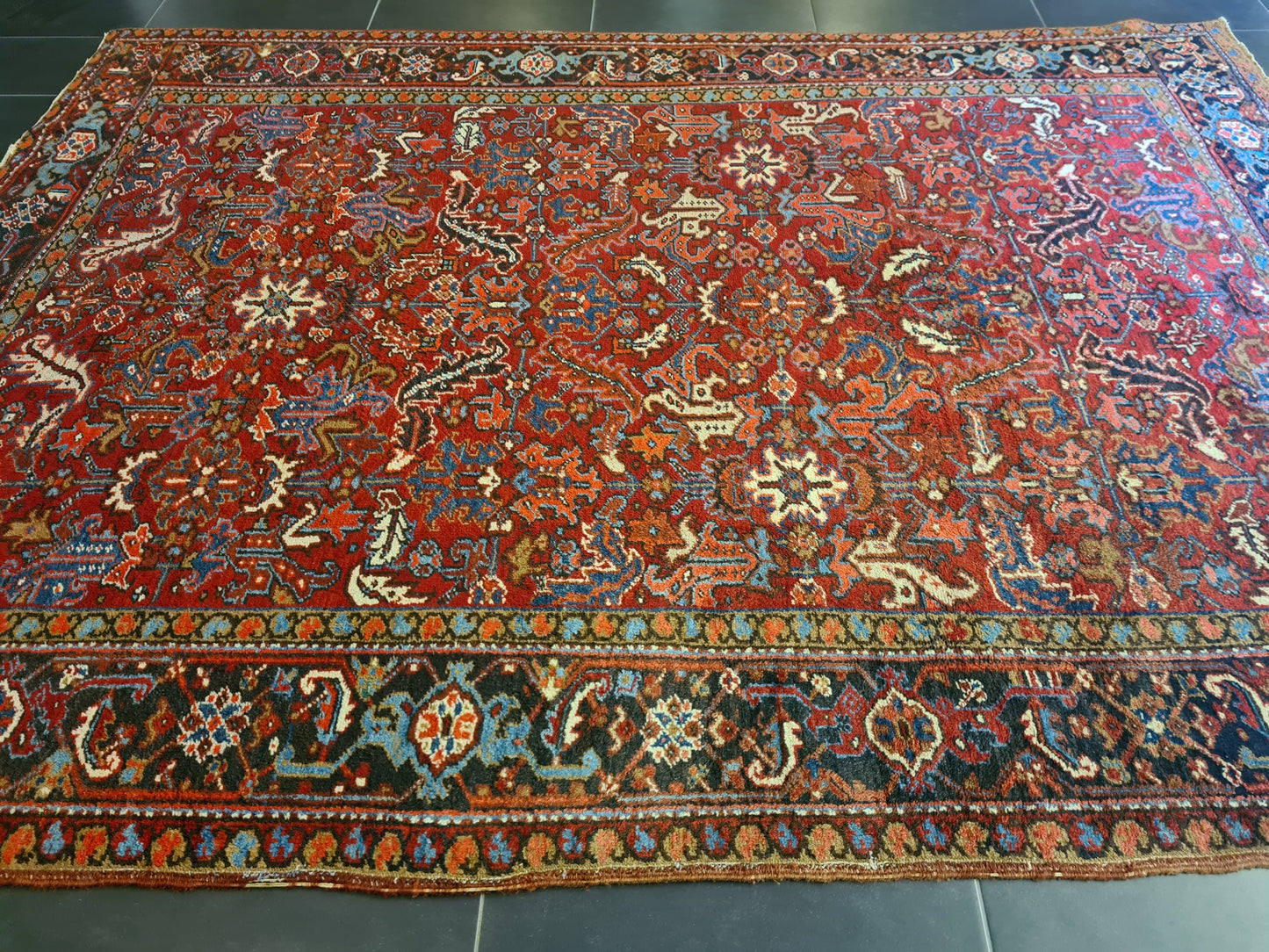 Antiker Handgeknüpfter Teppich Heris Orientteppich 295x215cm