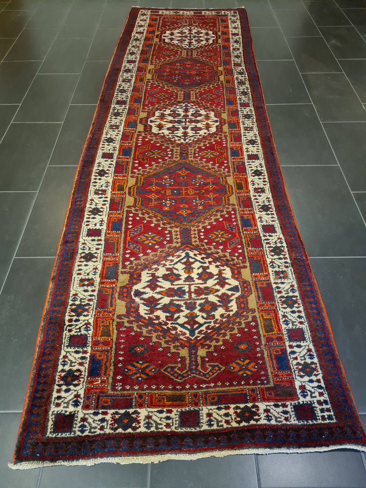 Perser Teppich Orientteppich Heris handgeknüpft antik Läufer 358x105cm