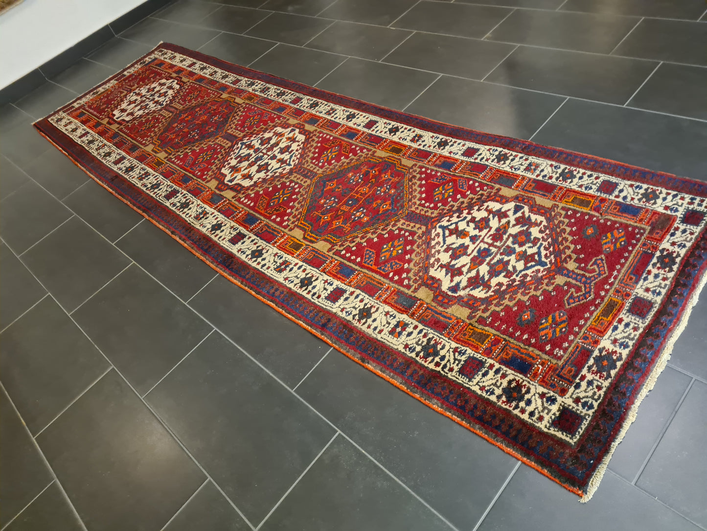 Perser Teppich Orientteppich Heris handgeknüpft antik Läufer 358x105cm