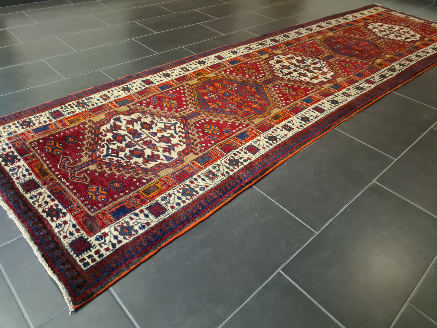 Perser Teppich Orientteppich Heris handgeknüpft antik Läufer 358x105cm