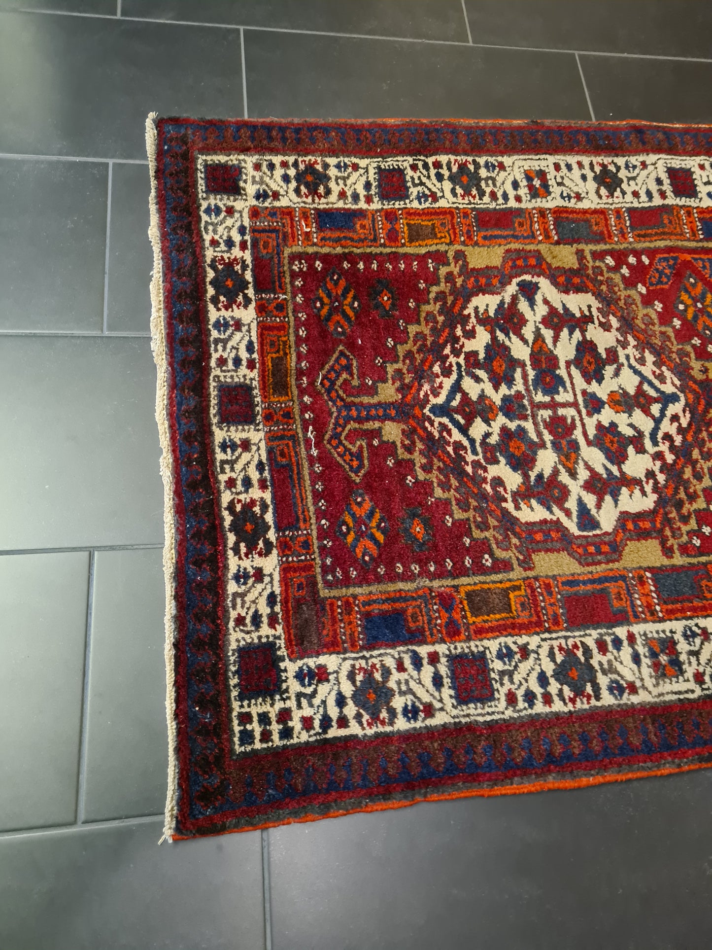 Perser Teppich Orientteppich Heris handgeknüpft antik Läufer 358x105cm