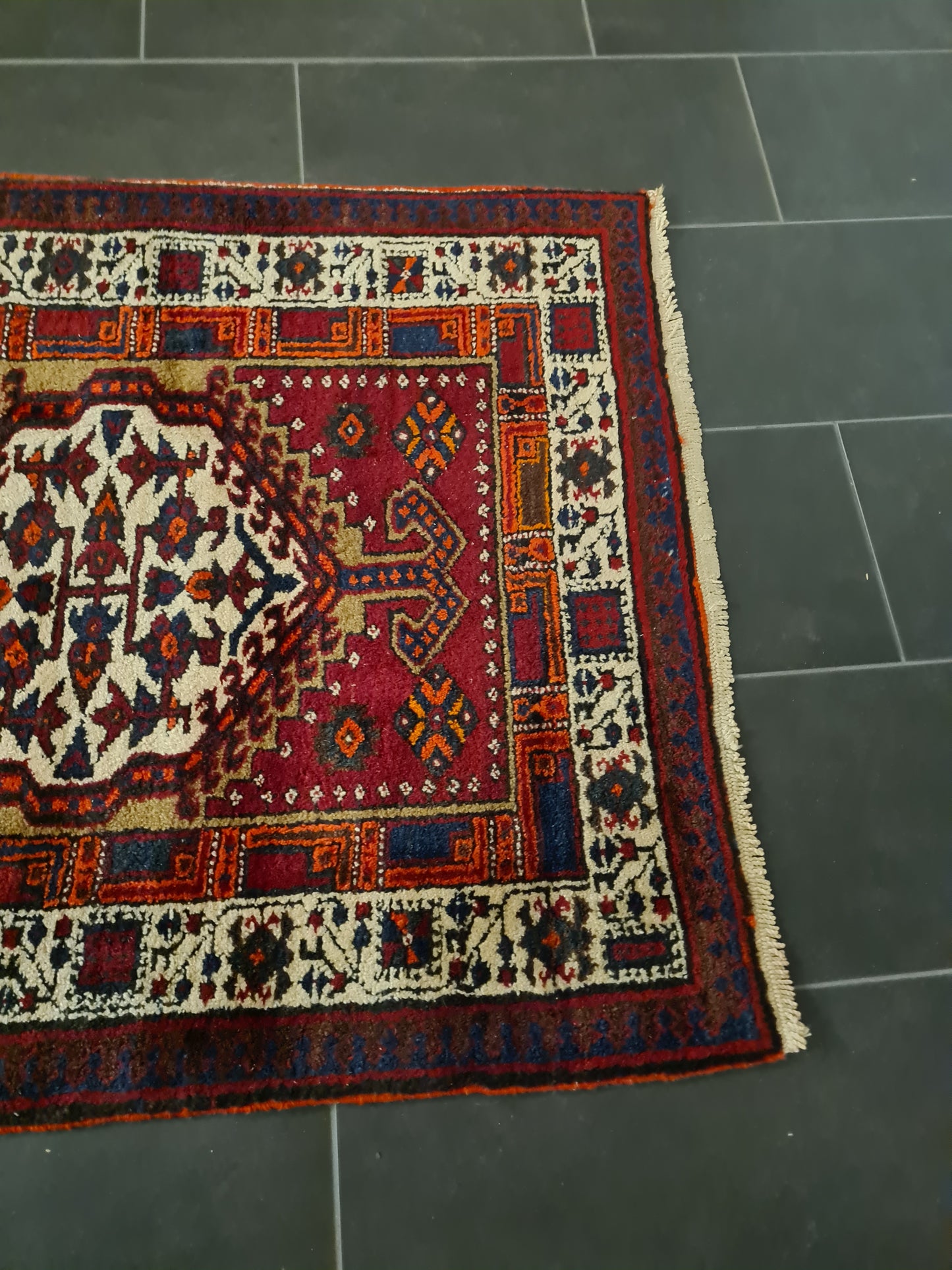 Perser Teppich Orientteppich Heris handgeknüpft antik Läufer 358x105cm