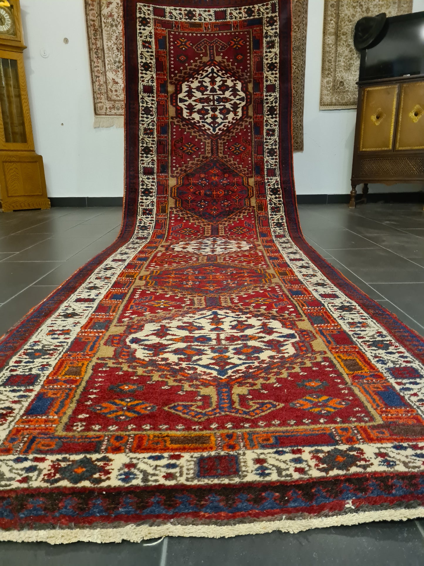 Perser Teppich Orientteppich Heris handgeknüpft antik Läufer 358x105cm