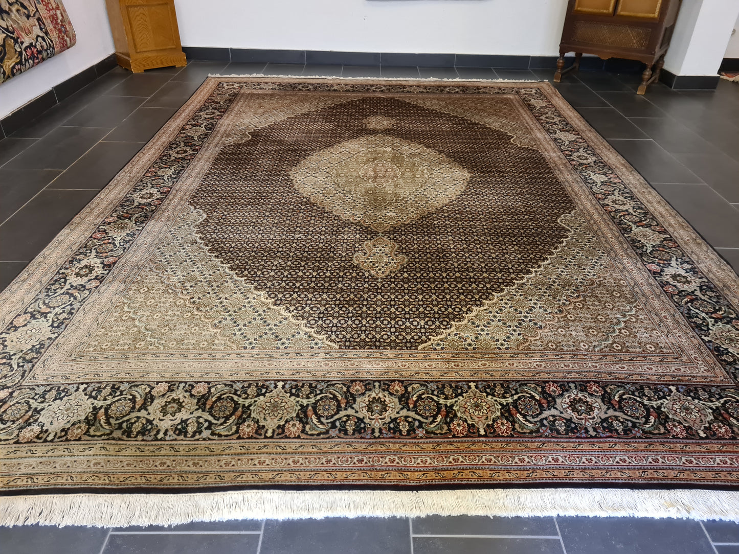 Orientteppich Täbris Mahi Seidenteppich handgeknüpft 350x250cm