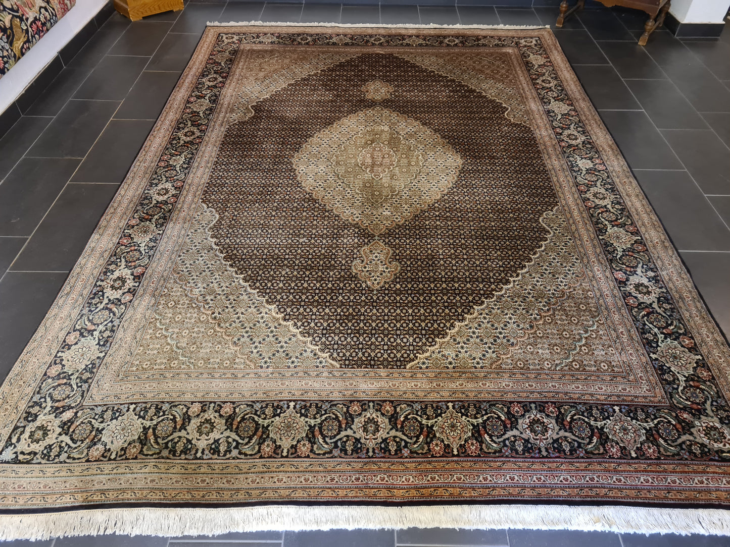 Orientteppich Täbris Mahi Seidenteppich handgeknüpft 350x250cm