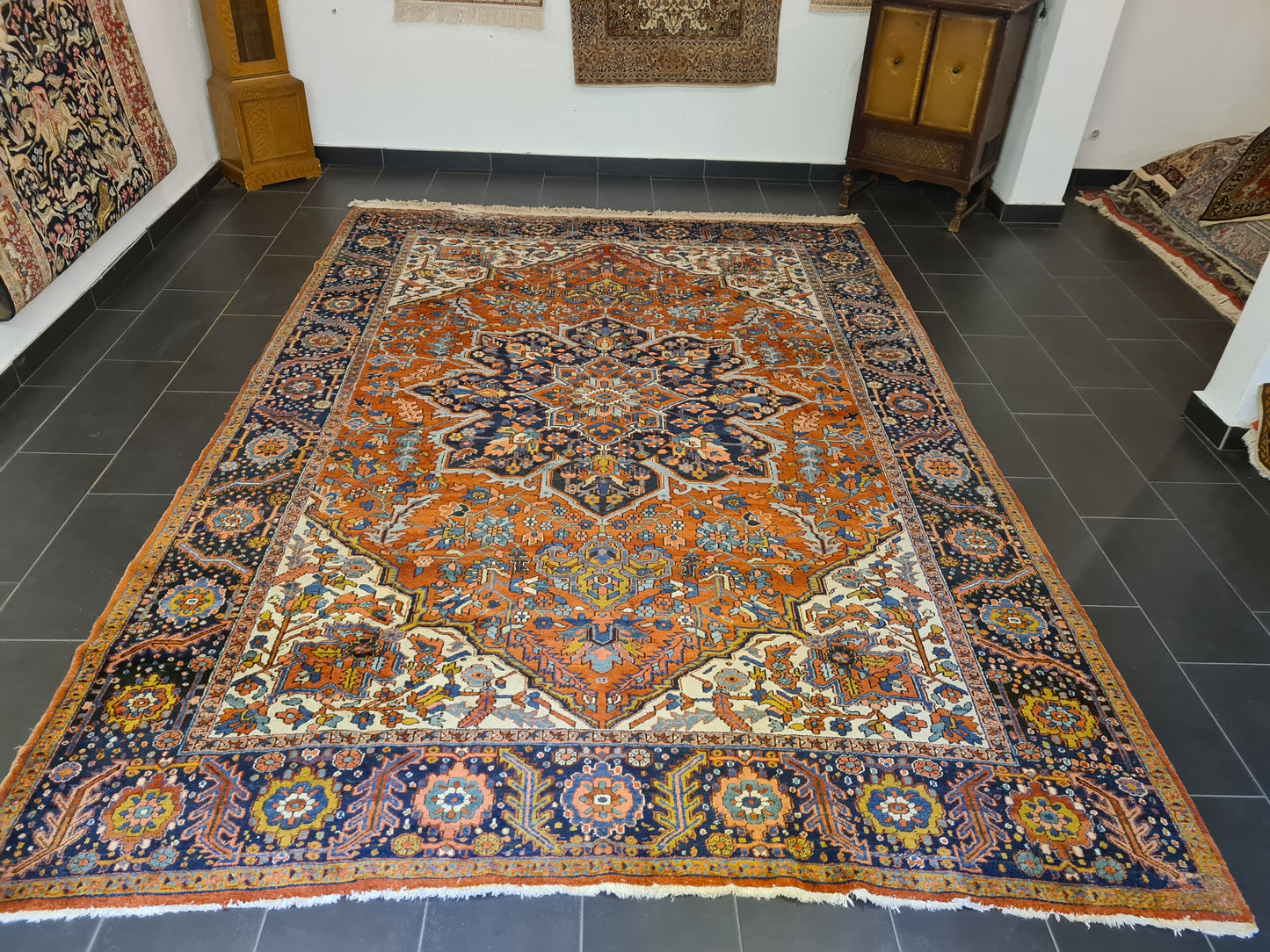 Perserteppich Orientteppich Heris Handgeknüpfter antiker Teppich 377x260cm