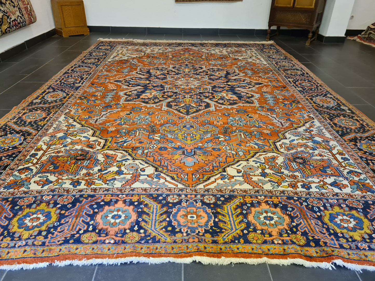 Perserteppich Orientteppich Heris Handgeknüpfter antiker Teppich 377x260cm