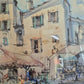 Aquarell Europäische Schule 1986 Markt in einer Stadt 65,5x51 cm