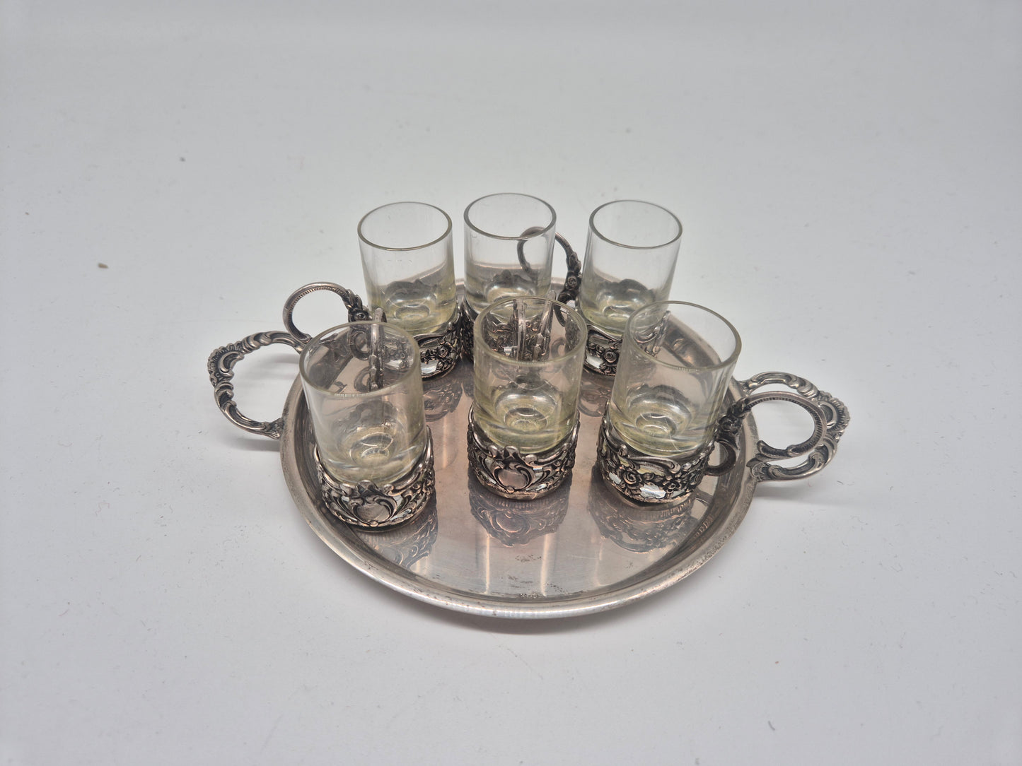 830er Silber Set Tablett und Gläser 465g vintage