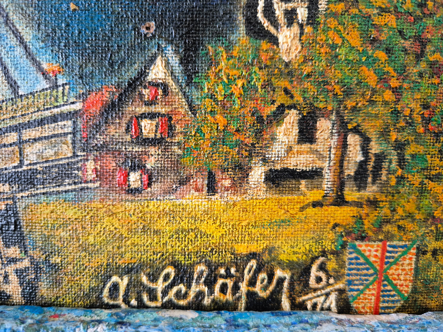 A. Schäfer (XX) Ölgemälde Fortschritt Wissenschaft und Zeitreise 48x38 cm