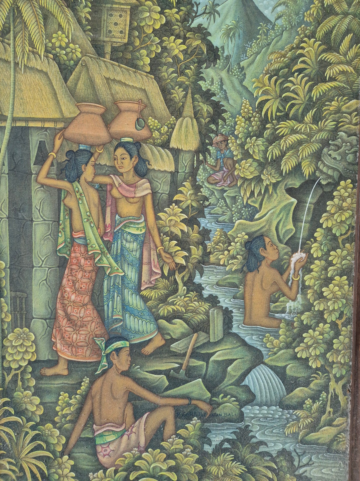 Indonesische Malerei (XX) Ölgemälde Bali Dorf und Naturmotiv 48x68 cm