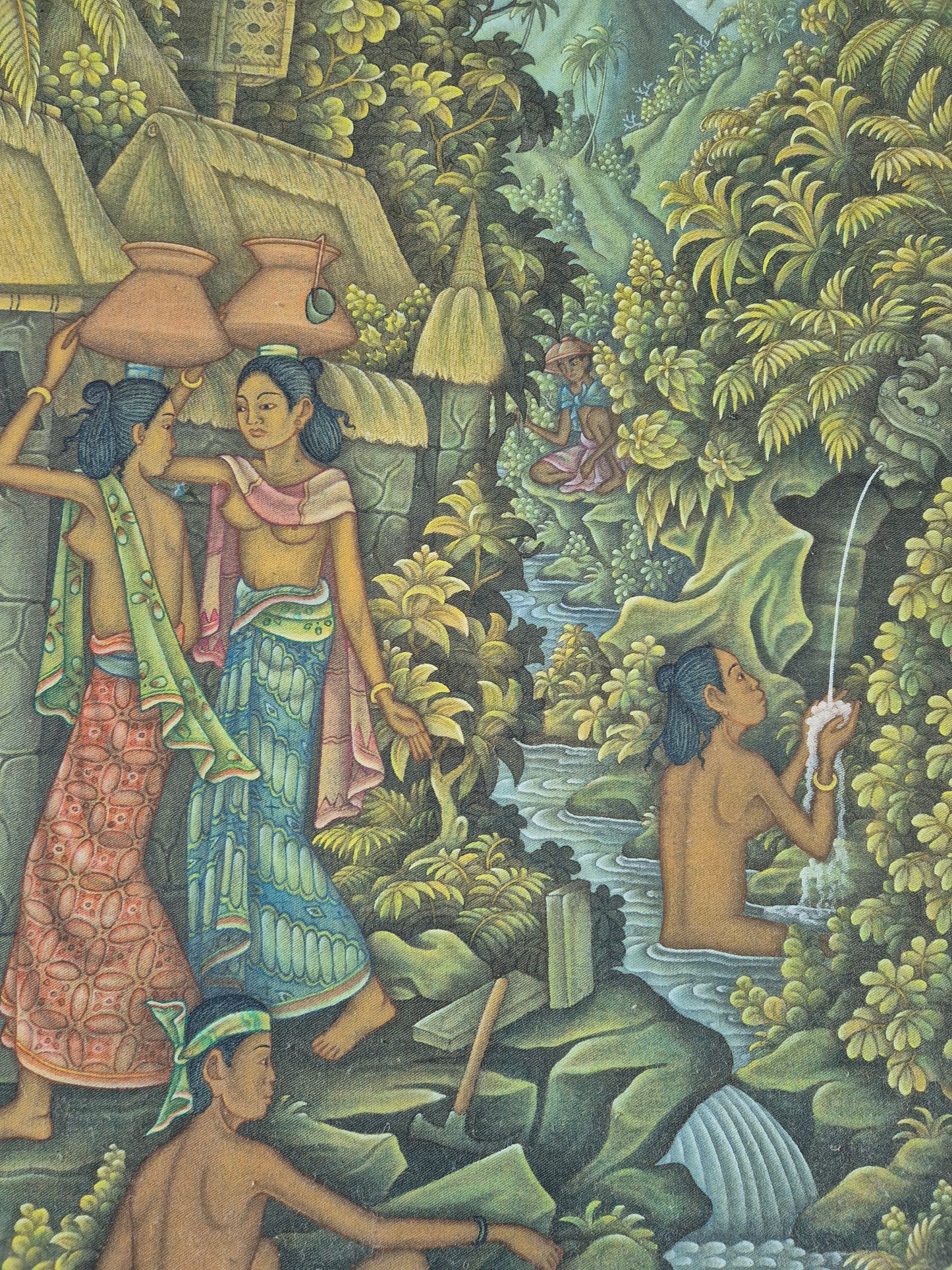 Indonesische Malerei (XX) Ölgemälde Bali Dorf und Naturmotiv 48x68 cm