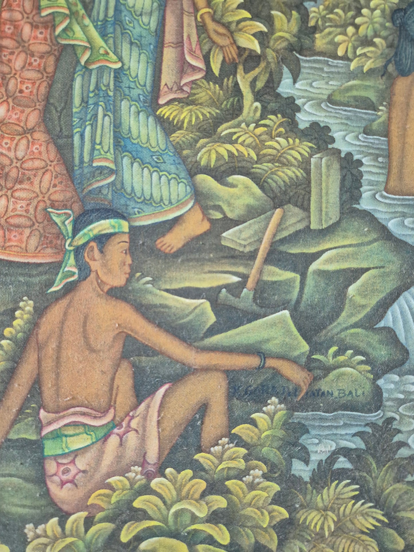 Indonesische Malerei (XX) Ölgemälde Bali Dorf und Naturmotiv 48x68 cm