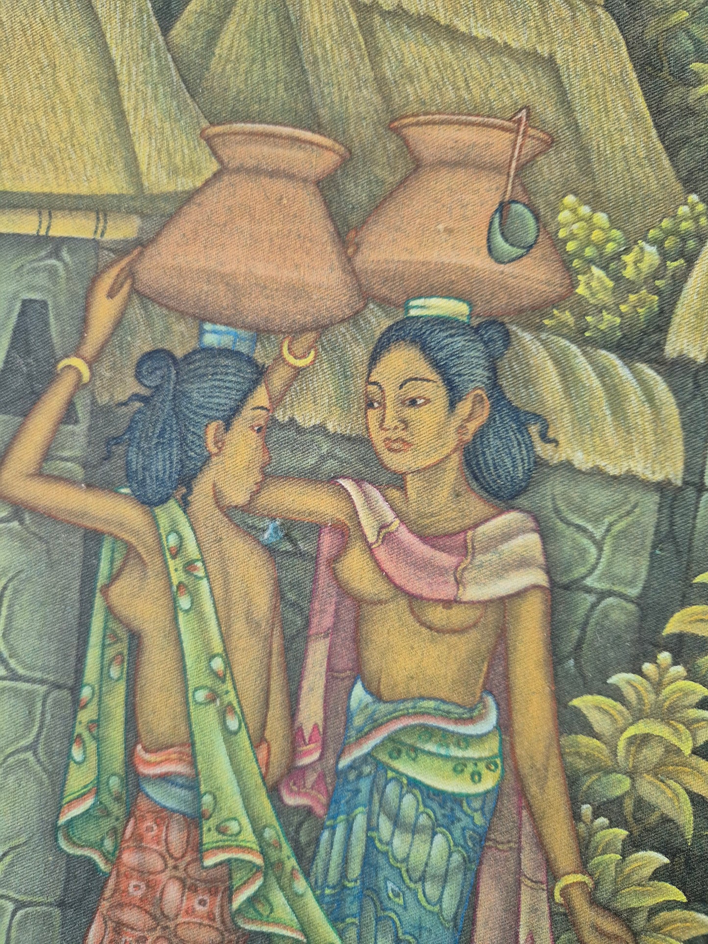 Indonesische Malerei (XX) Ölgemälde Bali Dorf und Naturmotiv 48x68 cm