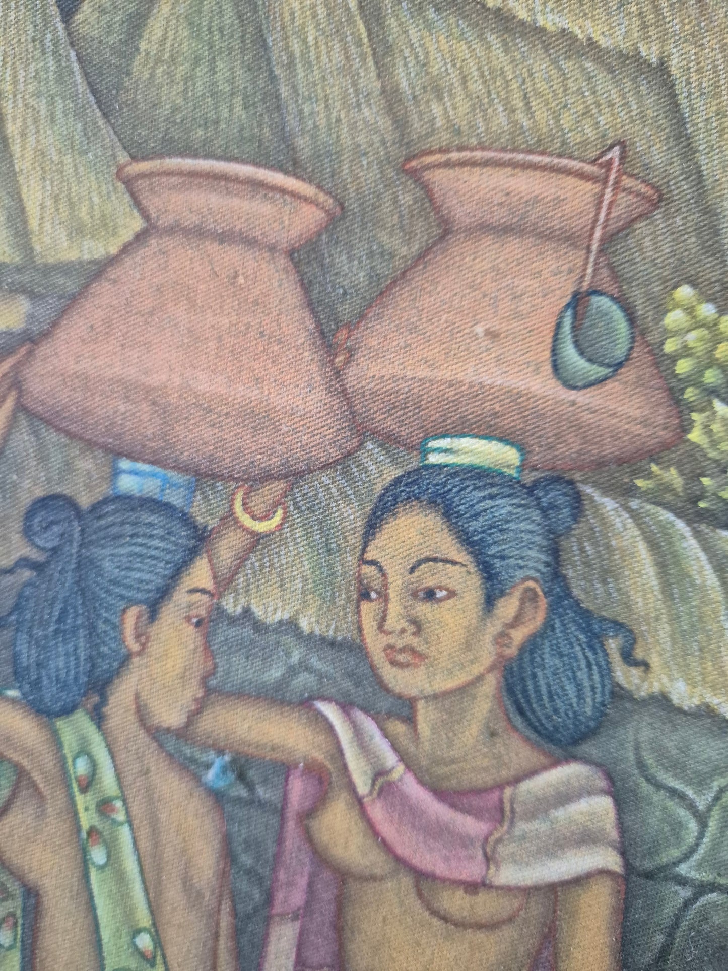 Indonesische Malerei (XX) Ölgemälde Bali Dorf und Naturmotiv 48x68 cm