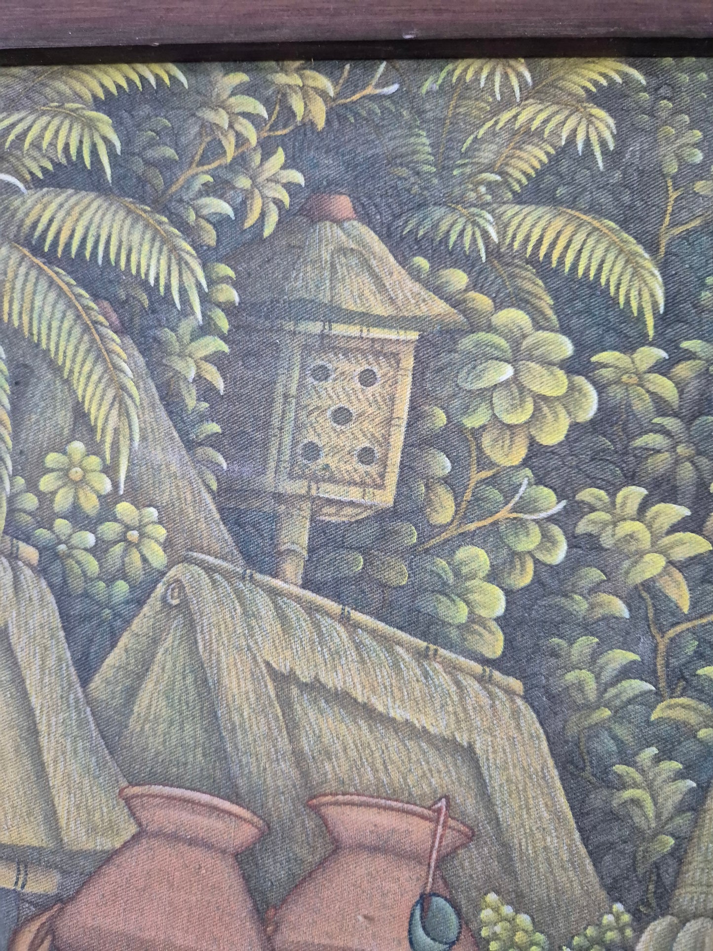 Indonesische Malerei (XX) Ölgemälde Bali Dorf und Naturmotiv 48x68 cm