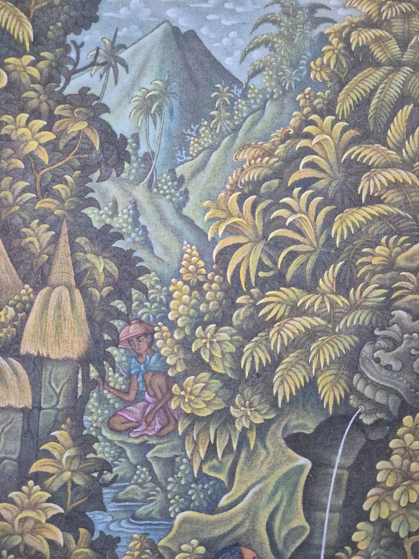 Indonesische Malerei (XX) Ölgemälde Bali Dorf und Naturmotiv 48x68 cm