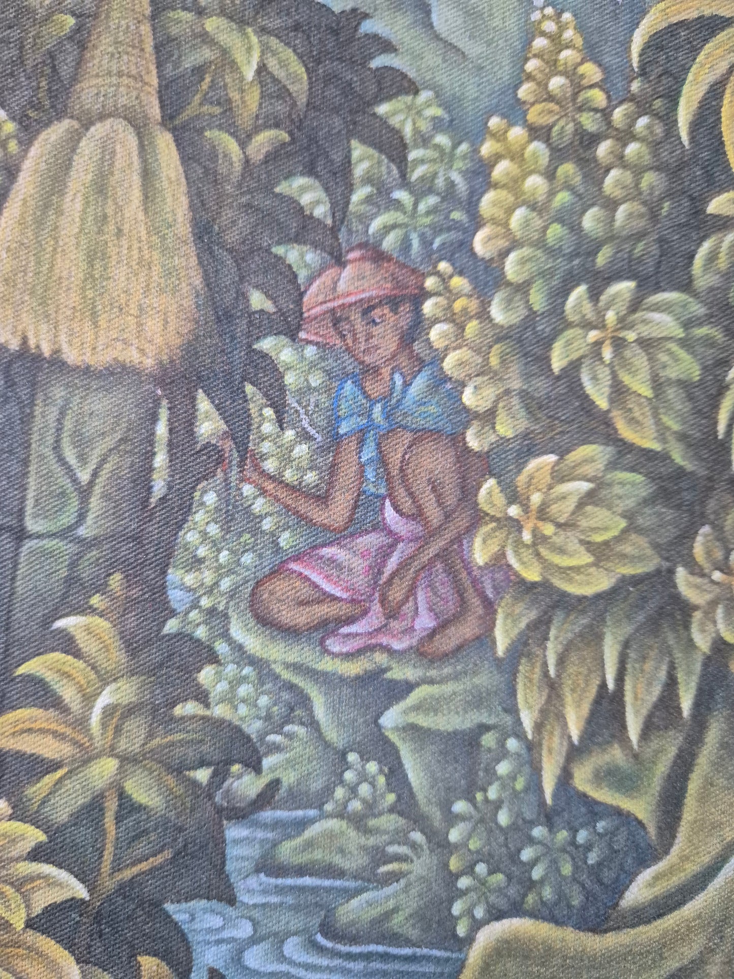 Indonesische Malerei (XX) Ölgemälde Bali Dorf und Naturmotiv 48x68 cm