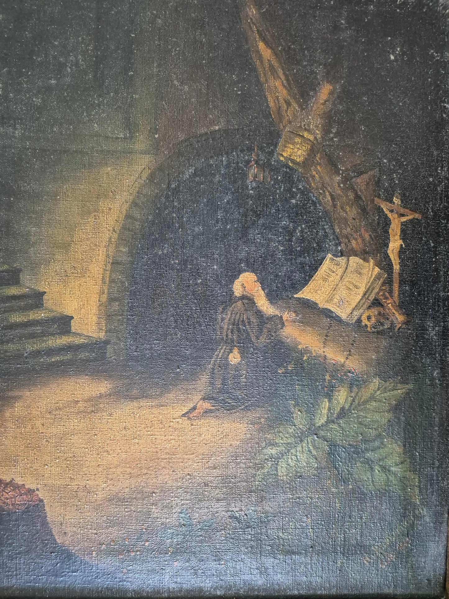 Ölgemälde Handsigniert 20 Century büßender Mönch Gebet 44x52,5 cm