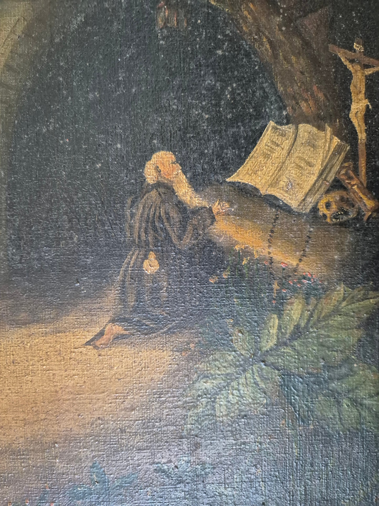 Ölgemälde Handsigniert 20 Century büßender Mönch Gebet 44x52,5 cm