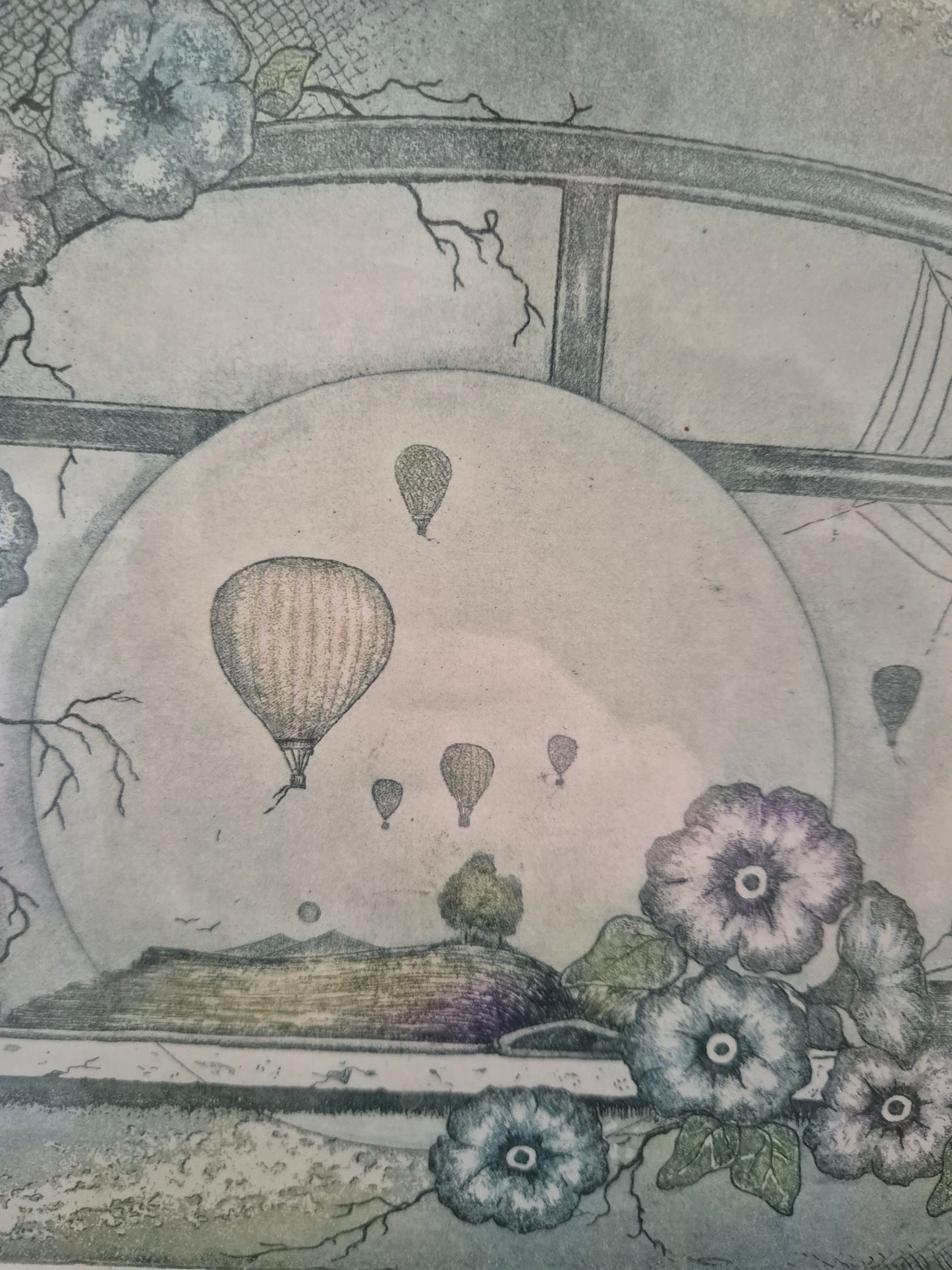 Willy Schneppenhorst (XX) Farbradierung Luftballons und Fensterblick