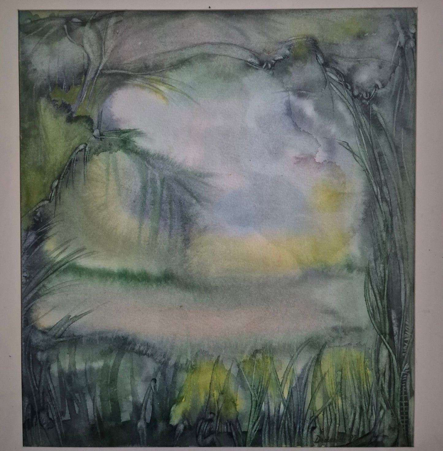 Aquarell Grafik Naturmotiv Blick in die Tropen (1982) 38x42 cm