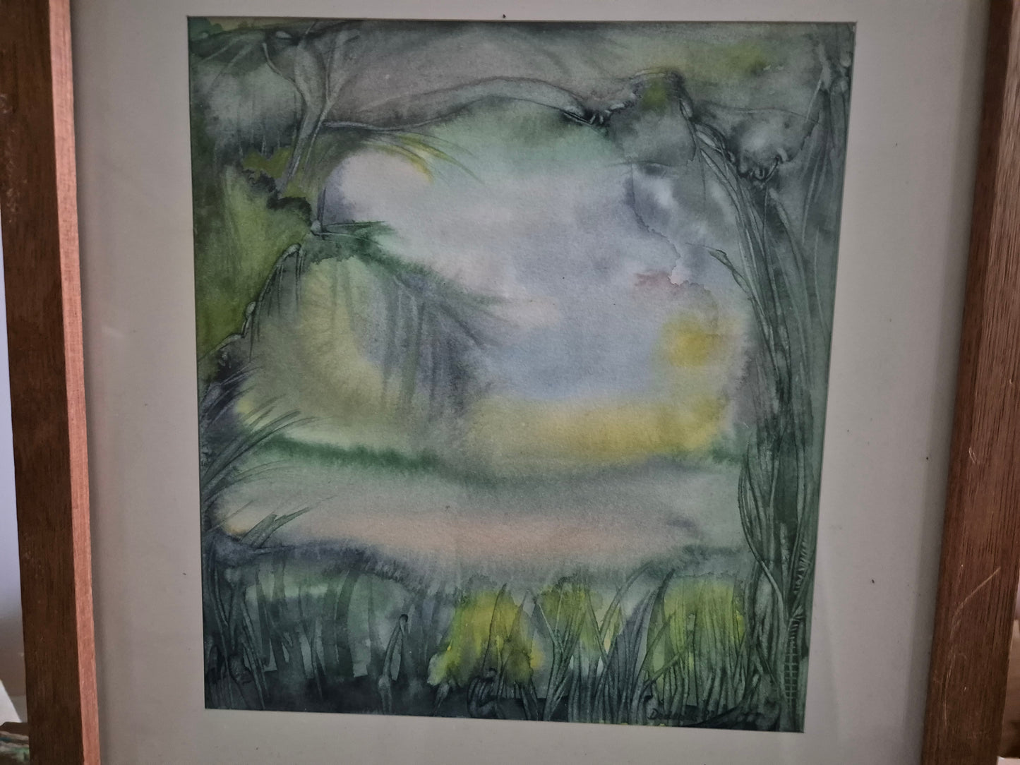 Aquarell Grafik Naturmotiv Blick in die Tropen (1982) 38x42 cm