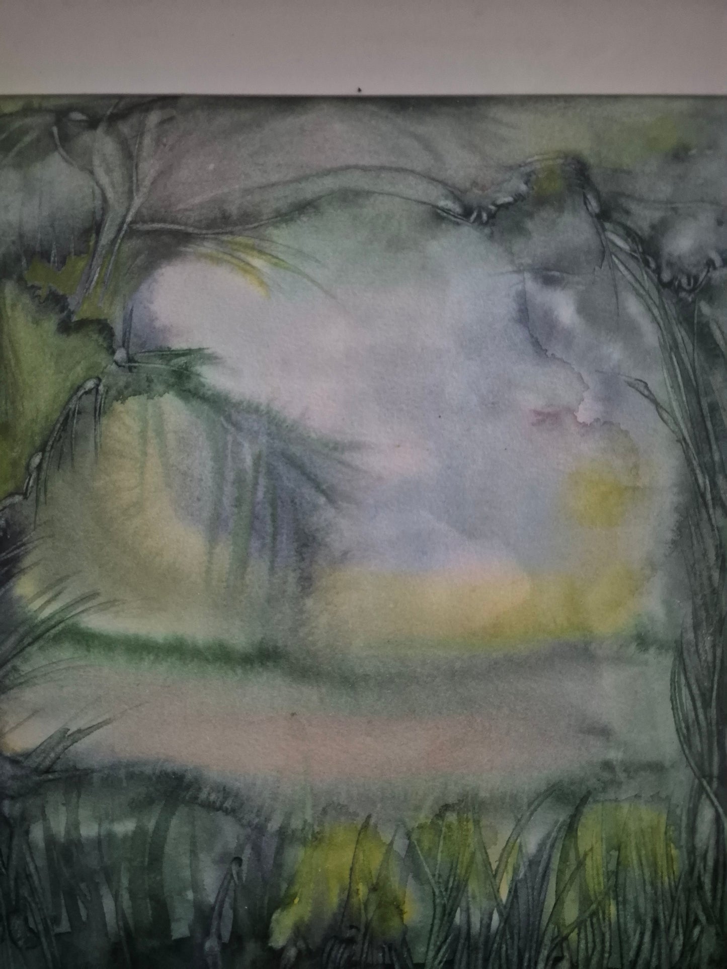 Aquarell Grafik Naturmotiv Blick in die Tropen (1982) 38x42 cm