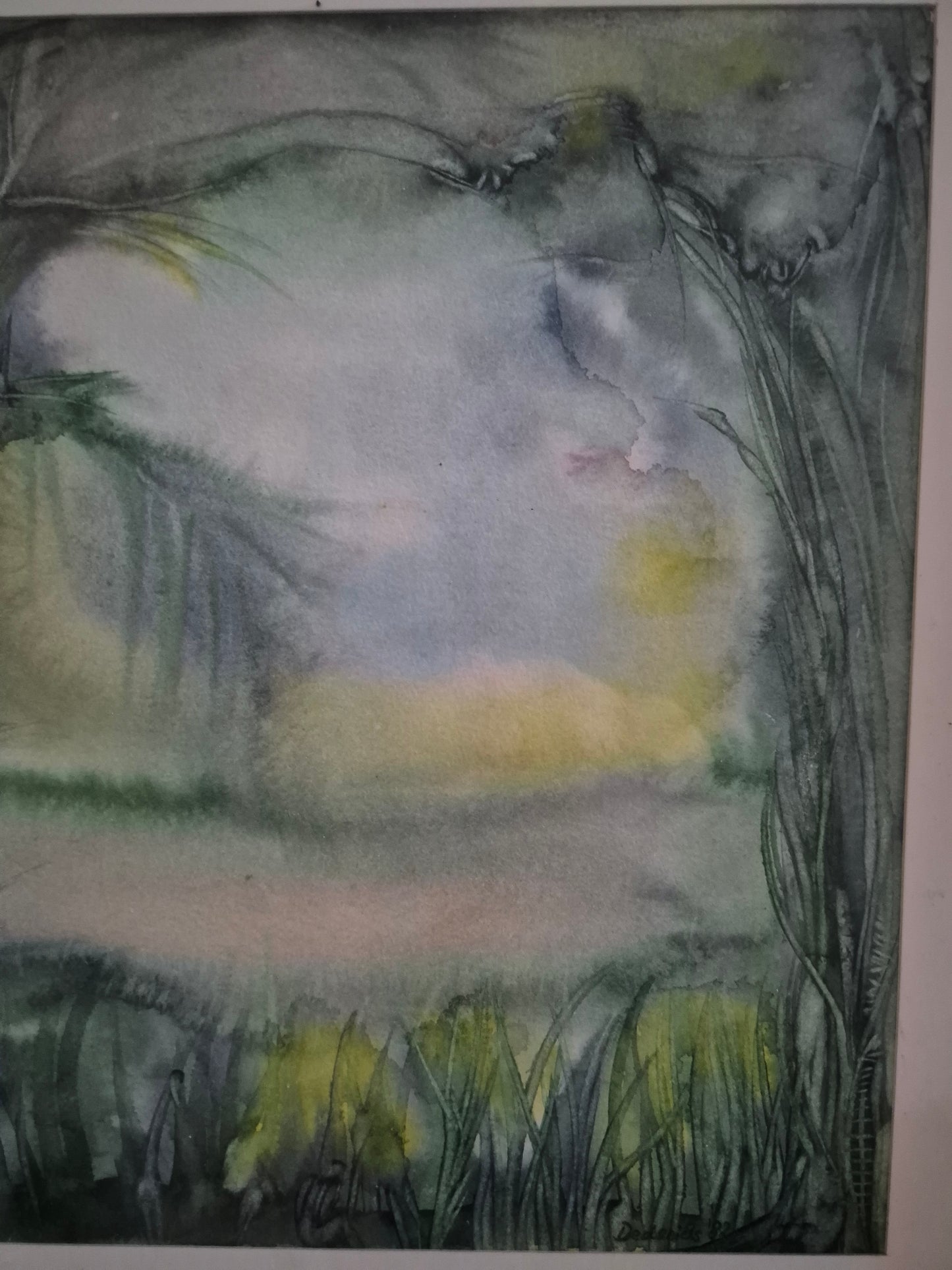 Aquarell Grafik Naturmotiv Blick in die Tropen (1982) 38x42 cm