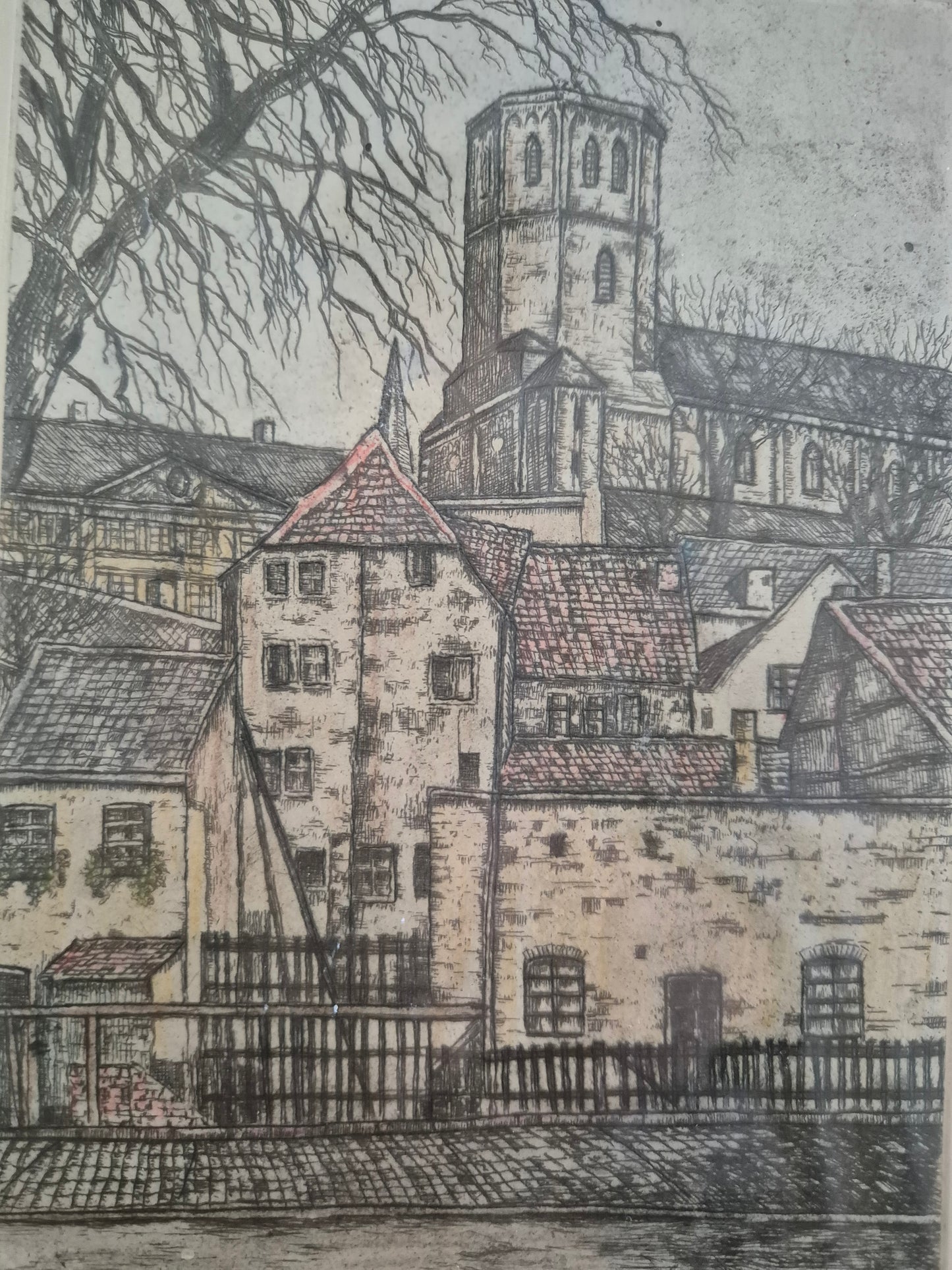 Original Farbradierung Münster Heinz Vogel (1897–1977) 27,5x33,5 cm